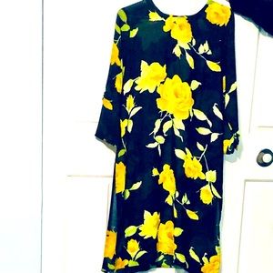 Pakistani Long Kameez Kurta Black Georgette Yellow Graphic Rose Print Size XL